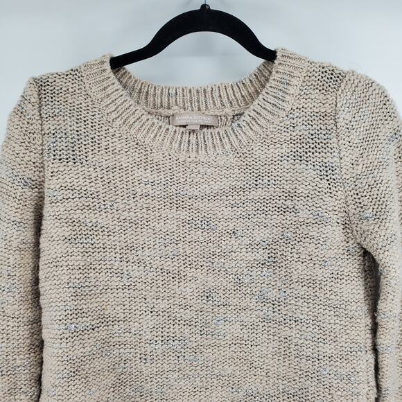 Banana Republic Neutral Tan Italian Wool Yarn Metallic Open Tulip Hem Back XS - Picture 2 of 10